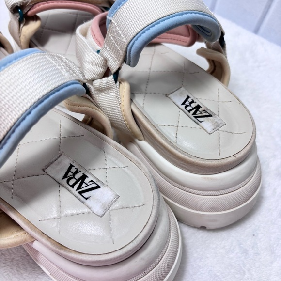 Zara Cream and Tan Sporty‎ Chunky Sandals with Adjustable Straps size 39 - Picture 9 of 12